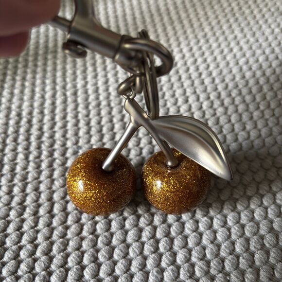 Gold Resin Glitter Cherries Polished Silver Hardware Purse / Bag/ Keychain Charm - Picture 6 of 6